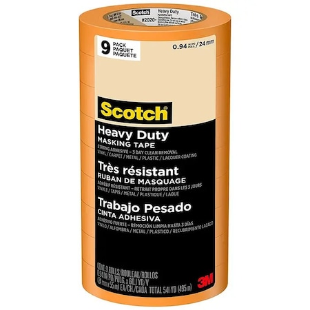 SCOTCH .94" x 60 Yds Orange Scotch Heavy Duty Masking Tape Contractor, PK 9 2020+-24AP9